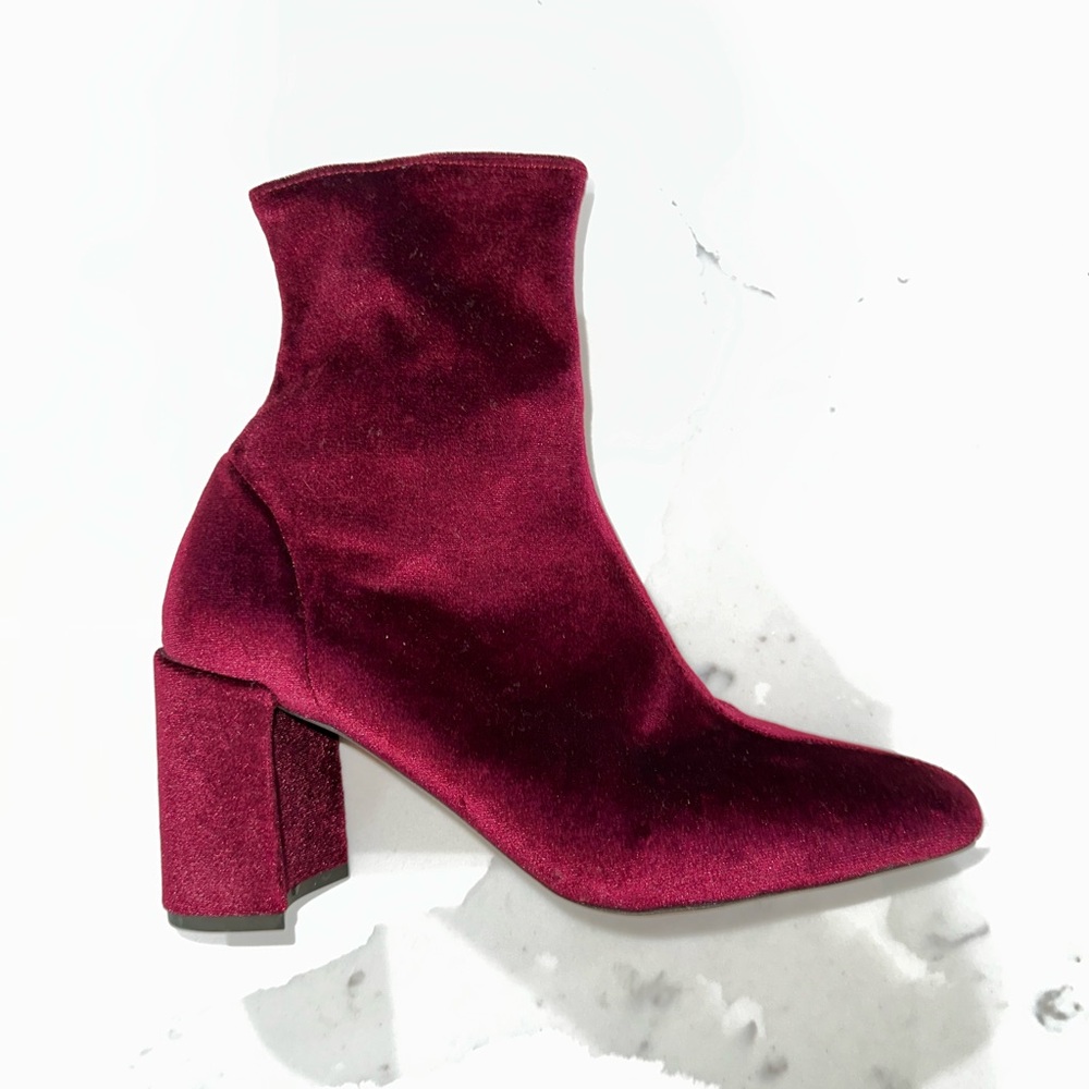 JEFFREY CAMPBELL CIENEGA-LO BURGUNDY Velvet Heeled Booties